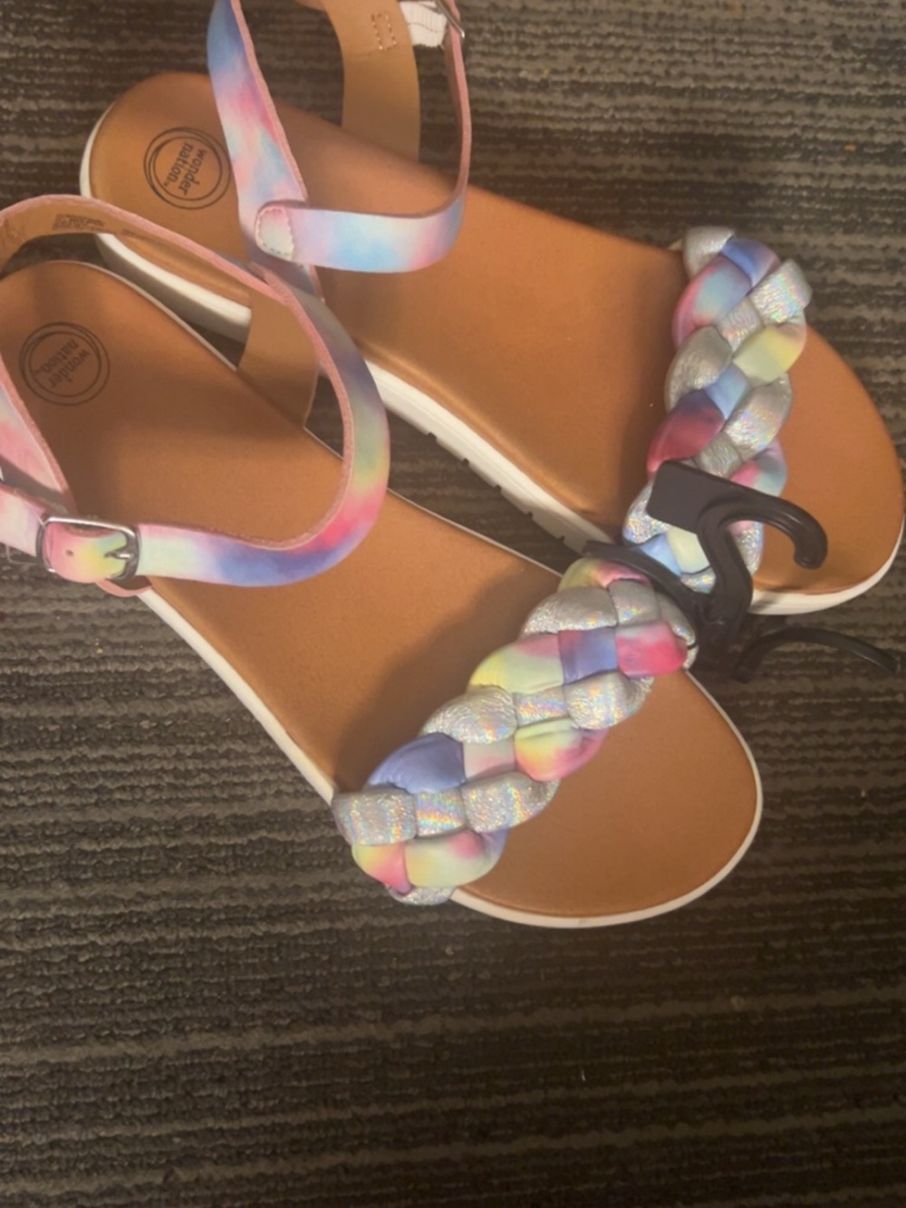 wonder nation Girls Tye Dye Rainbow Braided Sandals - Pastel Multicolor
